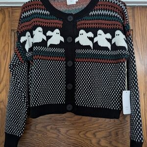 Luna Ivy Black Ghost Pattern Cardigan, Small